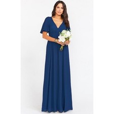Show Me Your Mumu Emily Empire Maxi Dress V-Neck Short Sleeves Blue Size S NWT