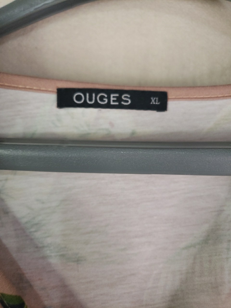 OUGES Womens Short Sleeve V-Neck Brown w Tropical… - image 3