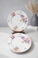 Vintage Epiag Czechoslovakia Floral Porcelain Salad Plates Set of 4 – 8” Gold Tr
