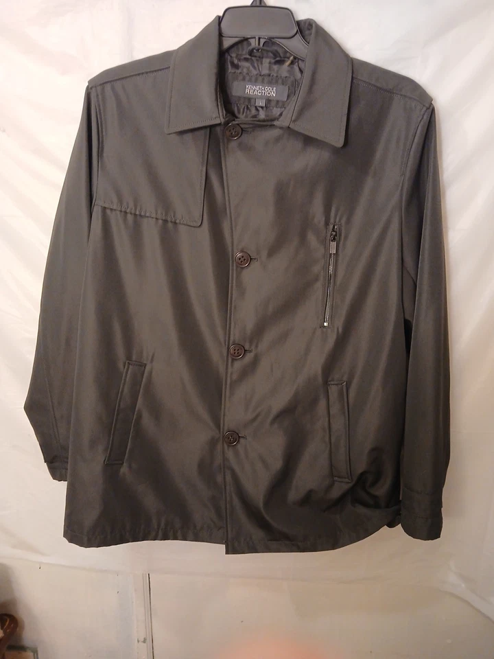 Chaqueta Grande Kenneth Cole Reaction Para Hombre Mediana Negra Poliéster Botón Foto 2 de 4