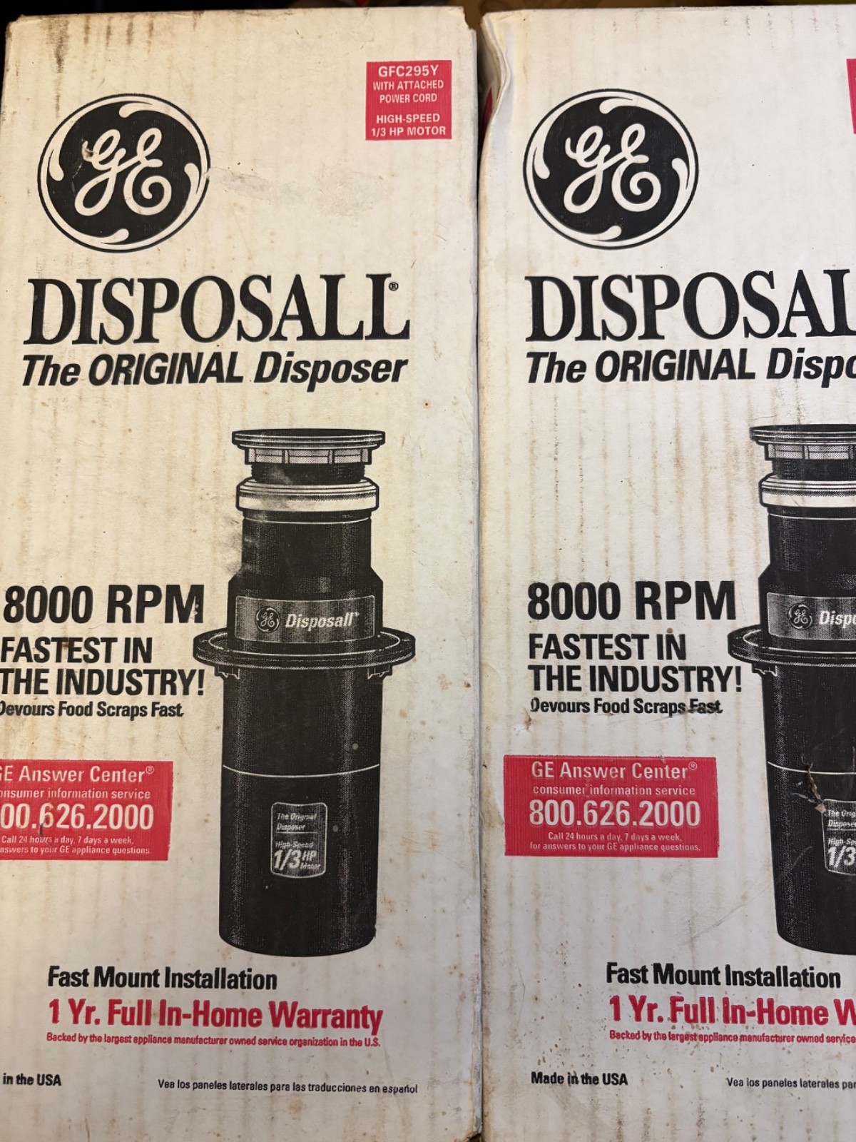 Brand New GE 1/3HP Garbage Disposal GFC295Y Continuous Feed Heavy Duty OLD-STOCK