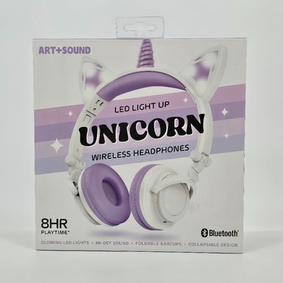 ART+SOUND LED Light Up Unicorn Bluetooth Wireless / Wired Headphones: Adjustable