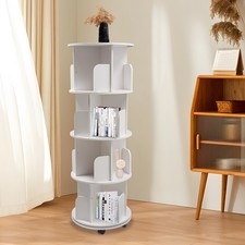 4 Tier Rotating Bookshelf Tower Spinning Bookcase Lazy Round Corner Shelf White~