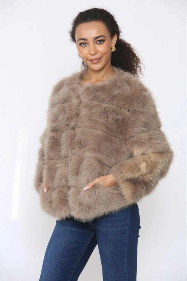 Women's Premium Faux Fur Coat Snowflakes Falling Faux Fur Jacket - Image 2 of 4