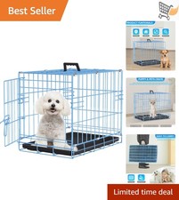 Dog Crate Small Metal Foldable 18 Inch Wire Pet Cage Travel Safe Indoor Outdoor