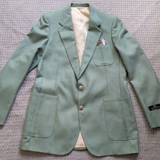 Vintage Lanvin Blazer Mens 43 Green Poly Wool Sport Coat Jacket Extra Long USA