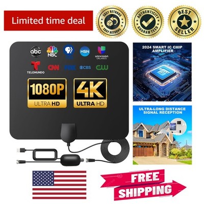 Indoor TV Antenna 900 Miles   4K & 1080p Signal Amplifier Included