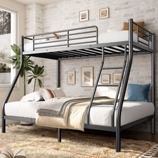Twin Over Full Size Bunk Bed with Ladder Metal Upper and Down Bed Frame Platform