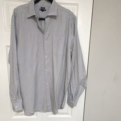Gap Non-Iron Original Fit Men's Blue Brown Striped Dress Shirt XL 17-17.5