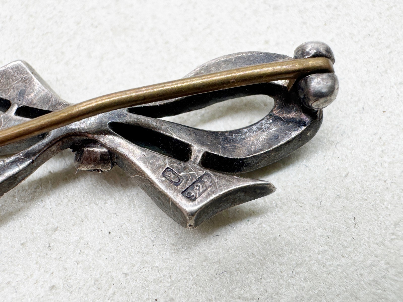 ANTIQUE SOLID SILVER STERLING GEM SET  RIBBON BOW… - image 5