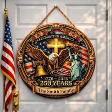 250th Anniversary America Door Hanger, 1776-2026 Patriotic Wood Sign