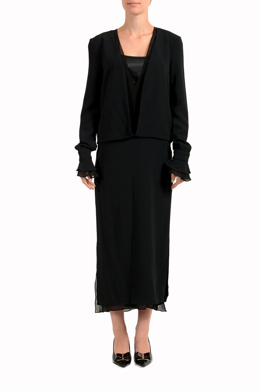 Tom Ford — Tom Ford Women's 100% Silk  Long Sleeves Deep V-Neck Sheath Dress US M IT 42