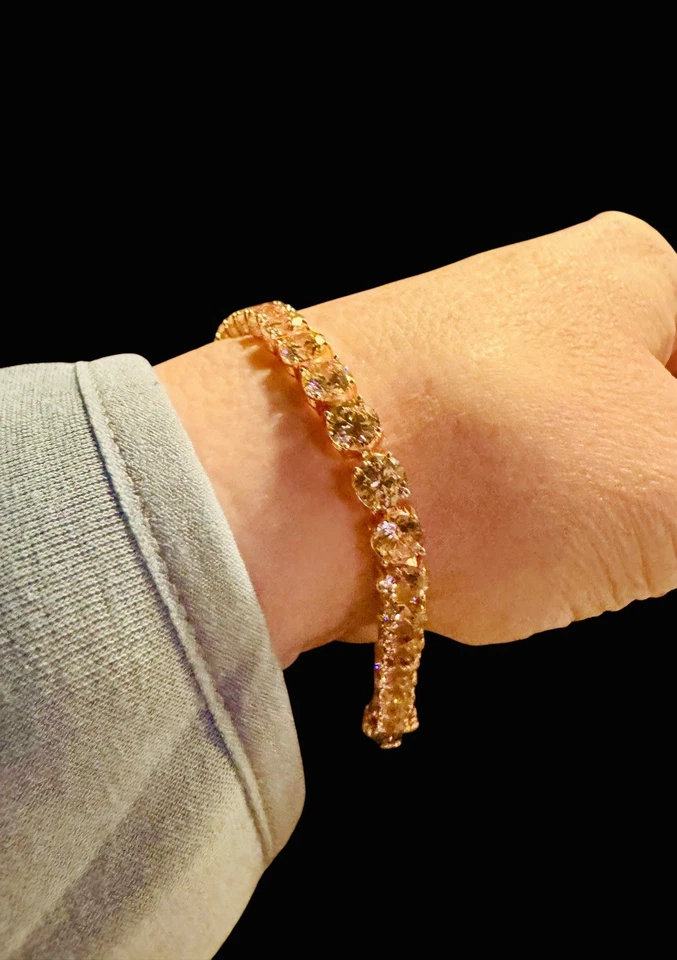 "Brazalete tenis chapado en oro rosa 925 de 18 quilates con zafiro rosa de 8"" unisex o talla grande" Foto 4 de 4