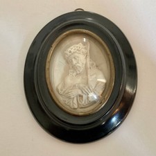 Wallfahrtsandenken, Relief, Gips/Meerschaum, Jesus mit Dornenkrone und Stab