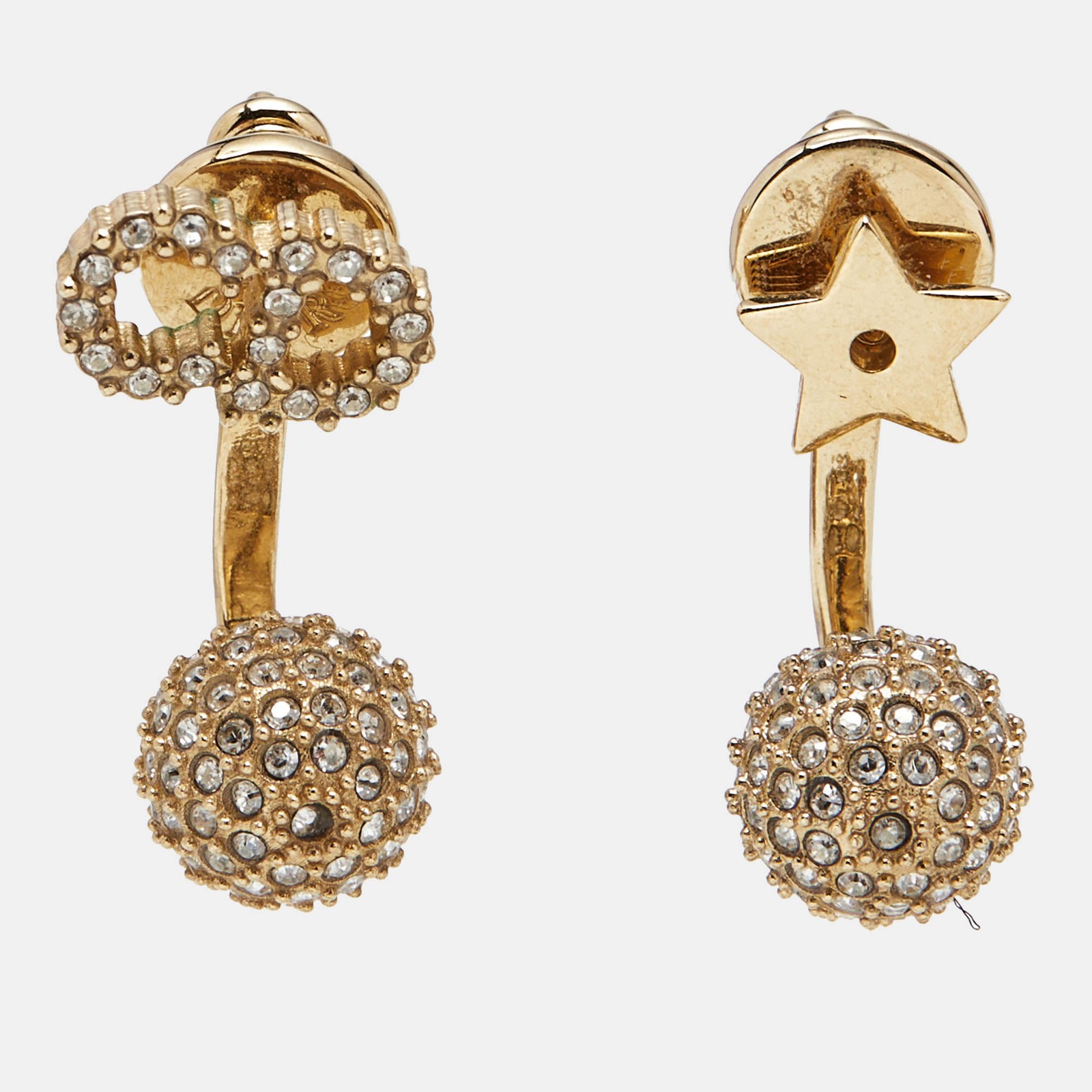 Dior CD La Petite Crystal Star Gold Tone Tribal Earrings