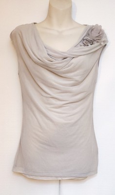 H&M Conscious Collection Pale Gray Rose Floral Draped Cowl Neck Top SIZE SM NWT