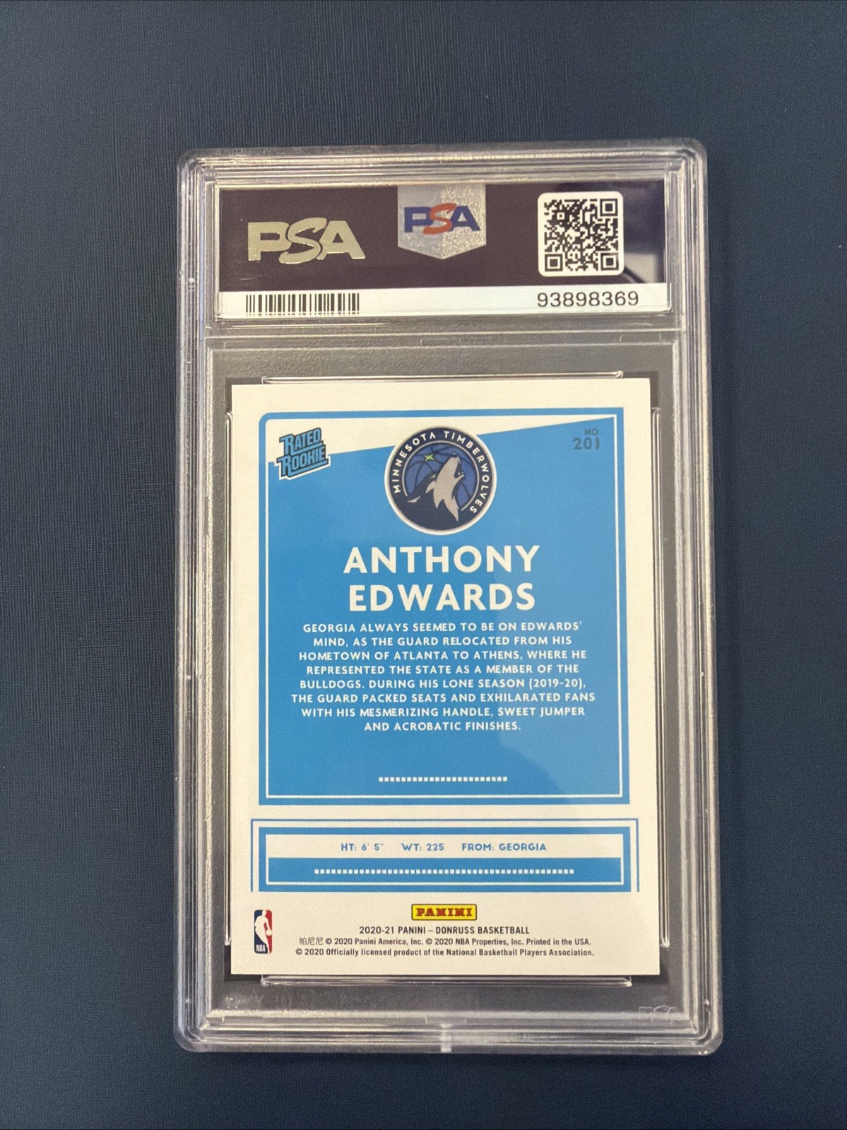 2020 Donruss Yellow Flood Rc Anthony Edwards PSA 8 NM-MT 201 view 2