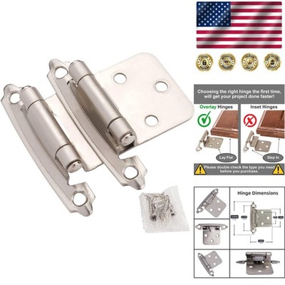 Brushed Nickel Cabinet Hinges - 1/2'' Overlay with Upgraded Screws, 50 Pack