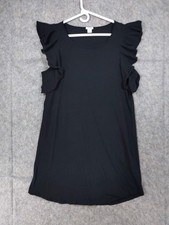 J.Crew Black 100% Cotton Ruffle Sleeve Shift Mini Dress M Style J1946 Casual