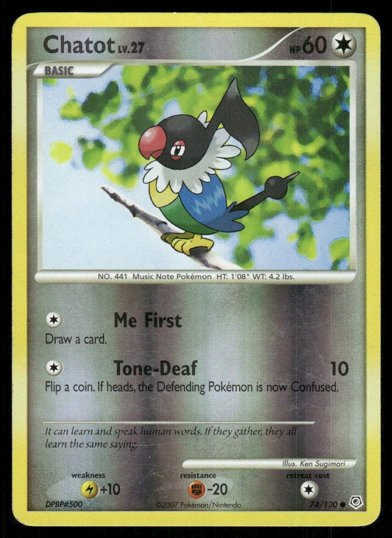 2007 Pokemon Chatot Common Diamond & Pearl 74/130 Reverse Holo DMG
