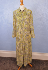 Hush Maxi Shirt Dress Size 10 Lianne Yellow Abstract Black Spotted Pockets