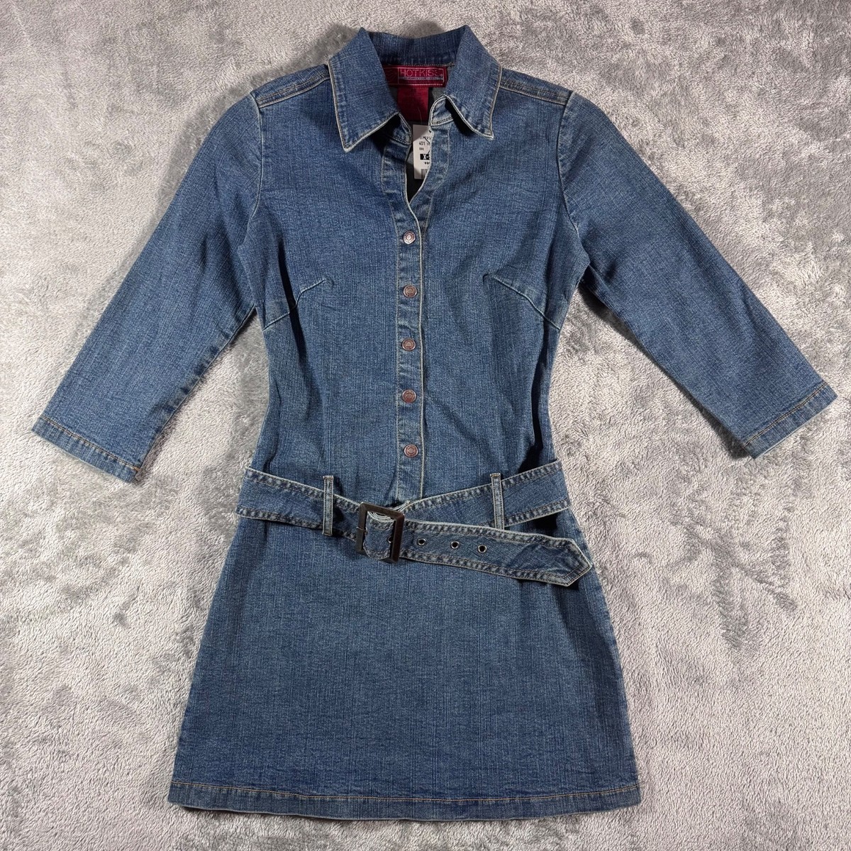 Vintage Y2k NWT Hot Kiss Blue Denim Button Down Long Sleeve Mini Dress XS Vintage Y2k NWT Hot Kiss Blue Denim Button Down Long Sleeve Mini Dress XS