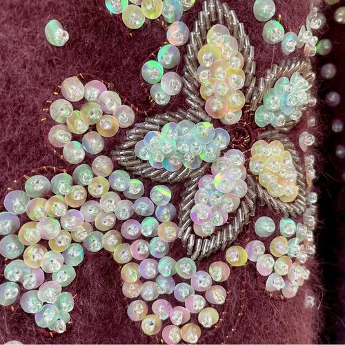 Cardigan maglione vintage angora maglia oversize con paillettes perline donna piccolo - Foto 5 di 9