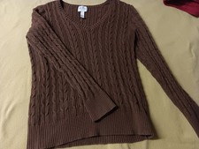 St. John's Bay Women's L Brown Cotton Cable-Knit Crew Neck Pullover Sweater
