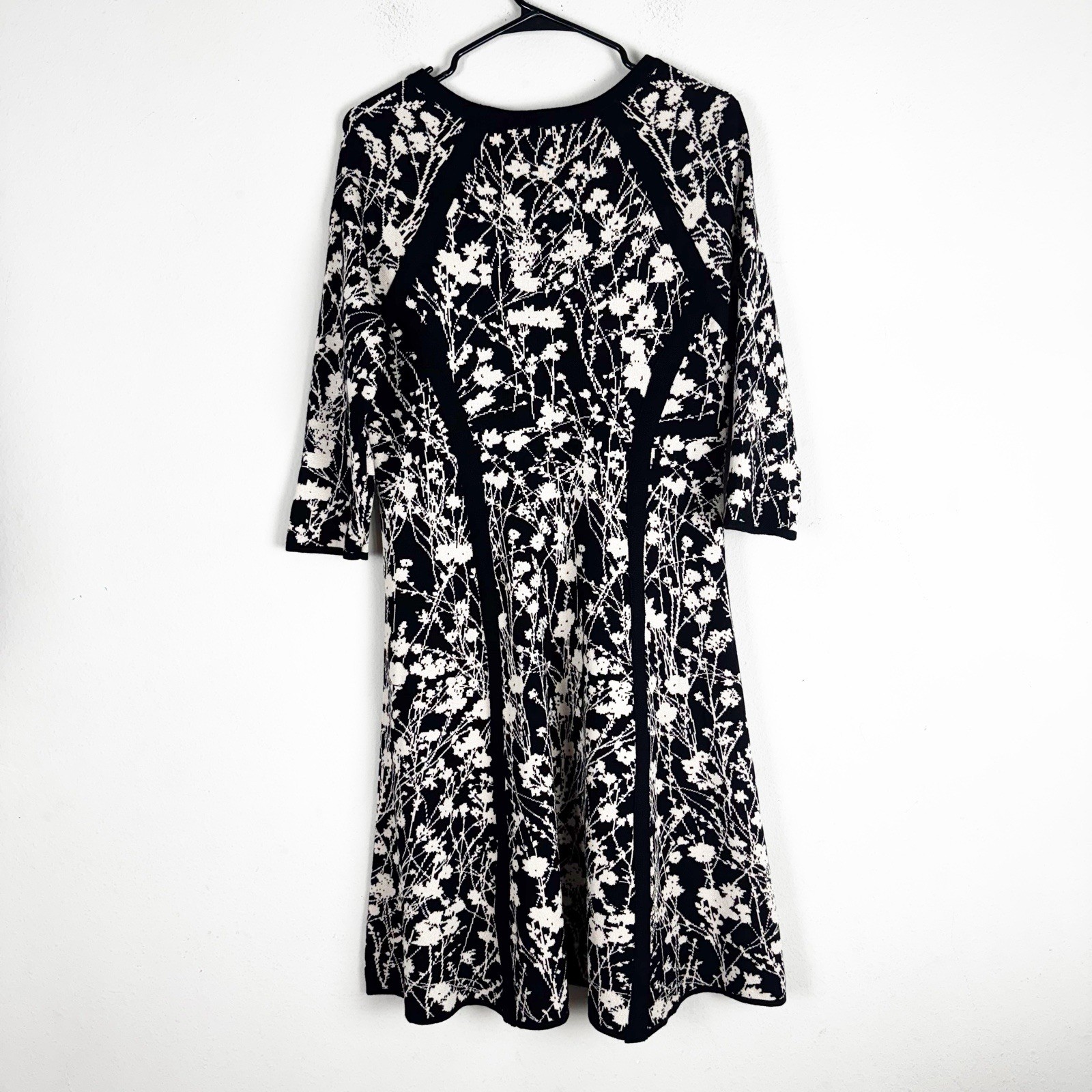 Neiman Marcus Women's Floral Print Fit & Flare Dress Size XL Black/White