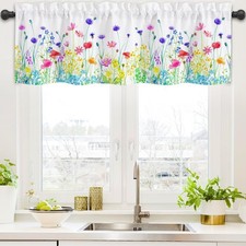 Floral Valances for Windows, Wildflowers Kitchen Curtains Valances, Rod Pocket