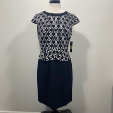NEW Tahari Arthur S. Levine Black White Floral Print Sheath Dress Size 8