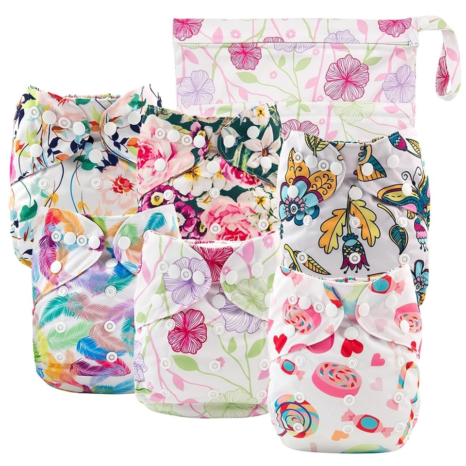 Elegantes fundas de pañales ajustables reutilizables para bebés niñas | Seguro y ecológico Foto 3 de 4