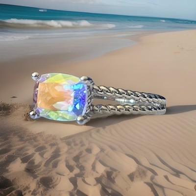 Regenbogen Mystic Topas Ring 2,57ct Kissenschliff Sterlingsilber Größe 8 