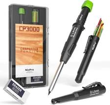 Nicpro Carpenter Pencil with Sharpener, CP3000 1 1 Count (Pack of 5), Black