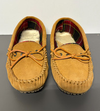 Old Friend Footwear "Kelly" Suede Leather Moccasin Slippers 11 M Faux Fur Lined