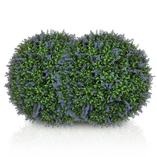 Artificial Boxwood Topiary Ball with Lavender Set of 2 16.5 Inch Faux Plant, ...