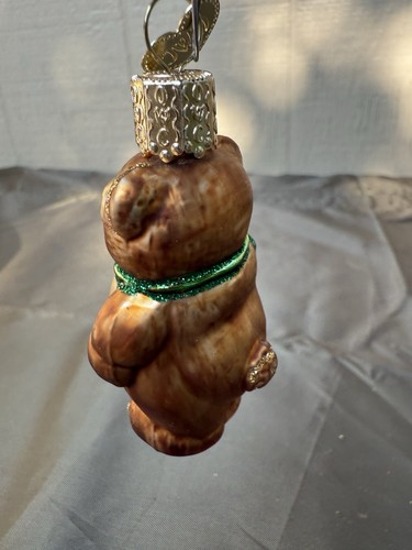 OWC Old World Ornaments Christmas Blown Glass Teddy Bear With Green Bow Tree - Picture 3 of 6