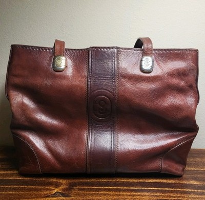 Marino Orlandi Italian Leather Shoulder Bag Purse Tote Cognac Distressed Vintage