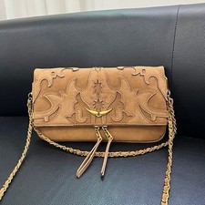 Zadig Voltaire Rock Wing Camel Suede Bag Western Embroidery Crossbody 27x15cm