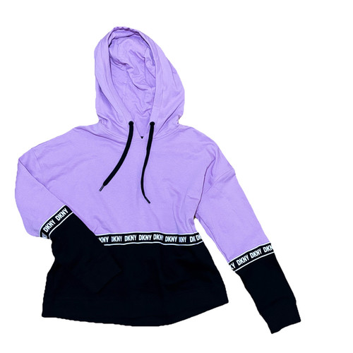 NWT DKNY Sport Womens Boxy Long Sleeve Colorblock Logo Hoodie sz L streetwear