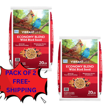 2 PK Vibrant Life Economy Blend Wild Bird Seed with Black Oil Sunflower, 20 lb