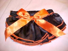 New BABY BLOOMERS Orange Black Ruffle Bow Pants diaper cover Small 6-12 month