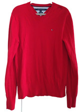 Tommy Hilfiger Sweater Sz M Red Logo Flag 100 Pima Cotton Preppy Classic Golf