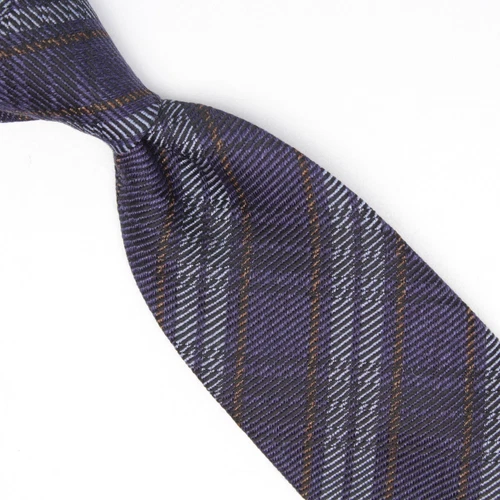 Josiah France Mens Wool Silk Necktie Navy Light Blue Brown Plaid Weave Tie Italy