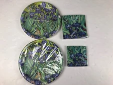 Monarque Vincent Van Gogh Irises 16 Dinner Plates Disposable Napkins New