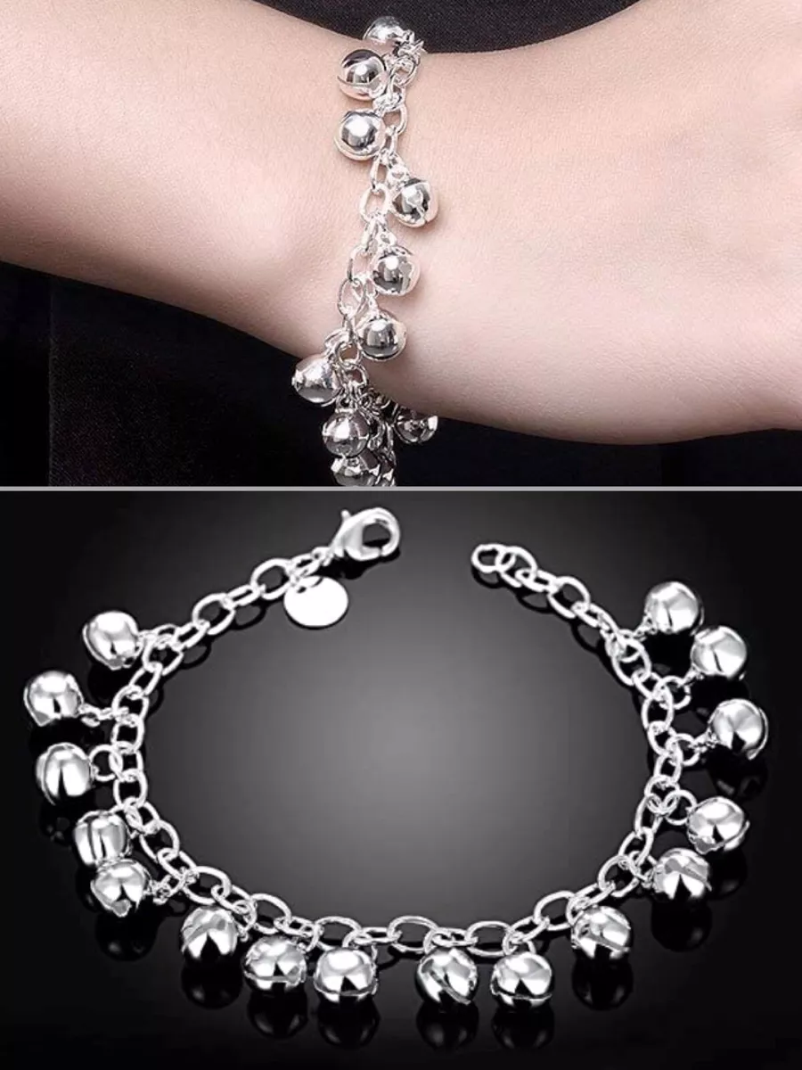 Bell Bracelet Jingle Sounding Bells 925 Silver Ball Balls Adj OS fits Most Women