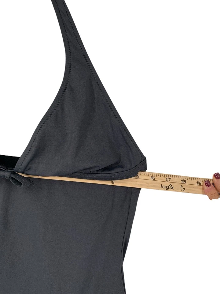 Traje de baño J Crew Halter de una pieza gris lazo delantero talla 14 Foto 4 de 4