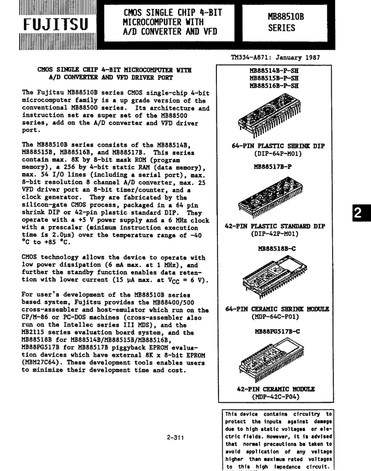 MB88P515B MB88515B Fujitsu CMOS 4-Bit Microcomputer IC Ceramic 64-Pin DIP Gold - Image 3 of 4