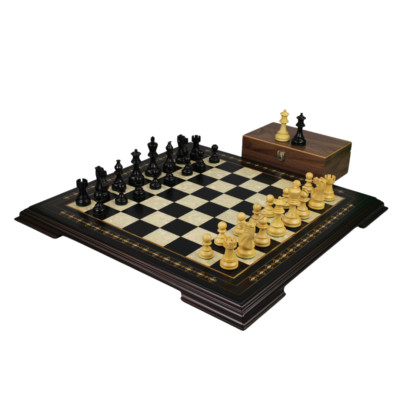 Ebenholz Schachspiel 17 Zoll mit Helena Schachbrett und gewichtetem ebonisiertem Atlantic C