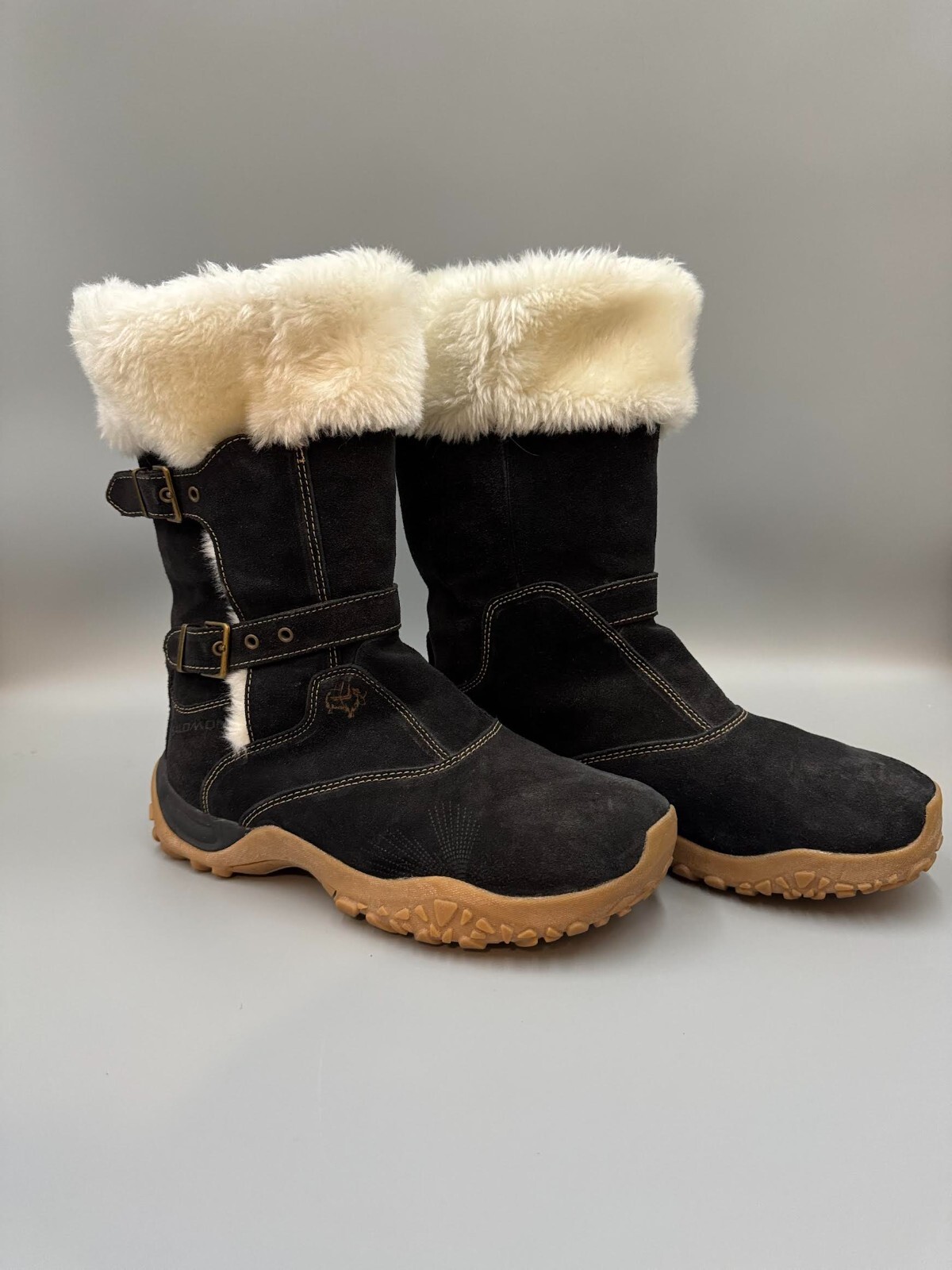 Stivali donna Salomon Lhasa invernali bianchi foderati in pelliccia 12” neri taglia 9